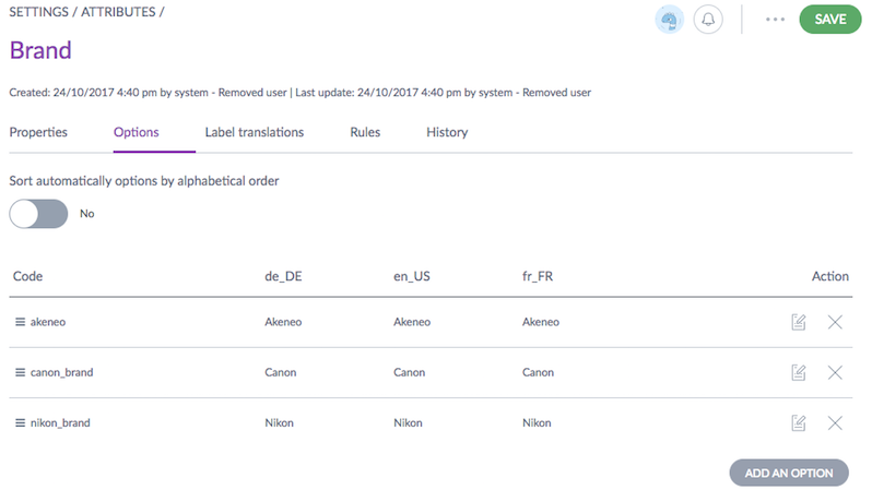 Attribute options in the Akeneo UI